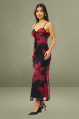 Black Ditsy Bodycon Dress Maxi