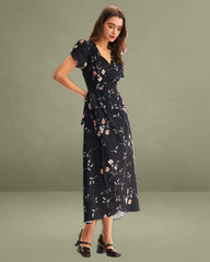 Black Floral Wrap Maxi Dress