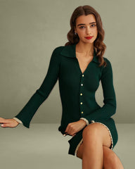 Green Bodycon Button Sweater Dress