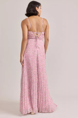 Ellapink Chiffon Pleated Floral Print Dress | Made To Order