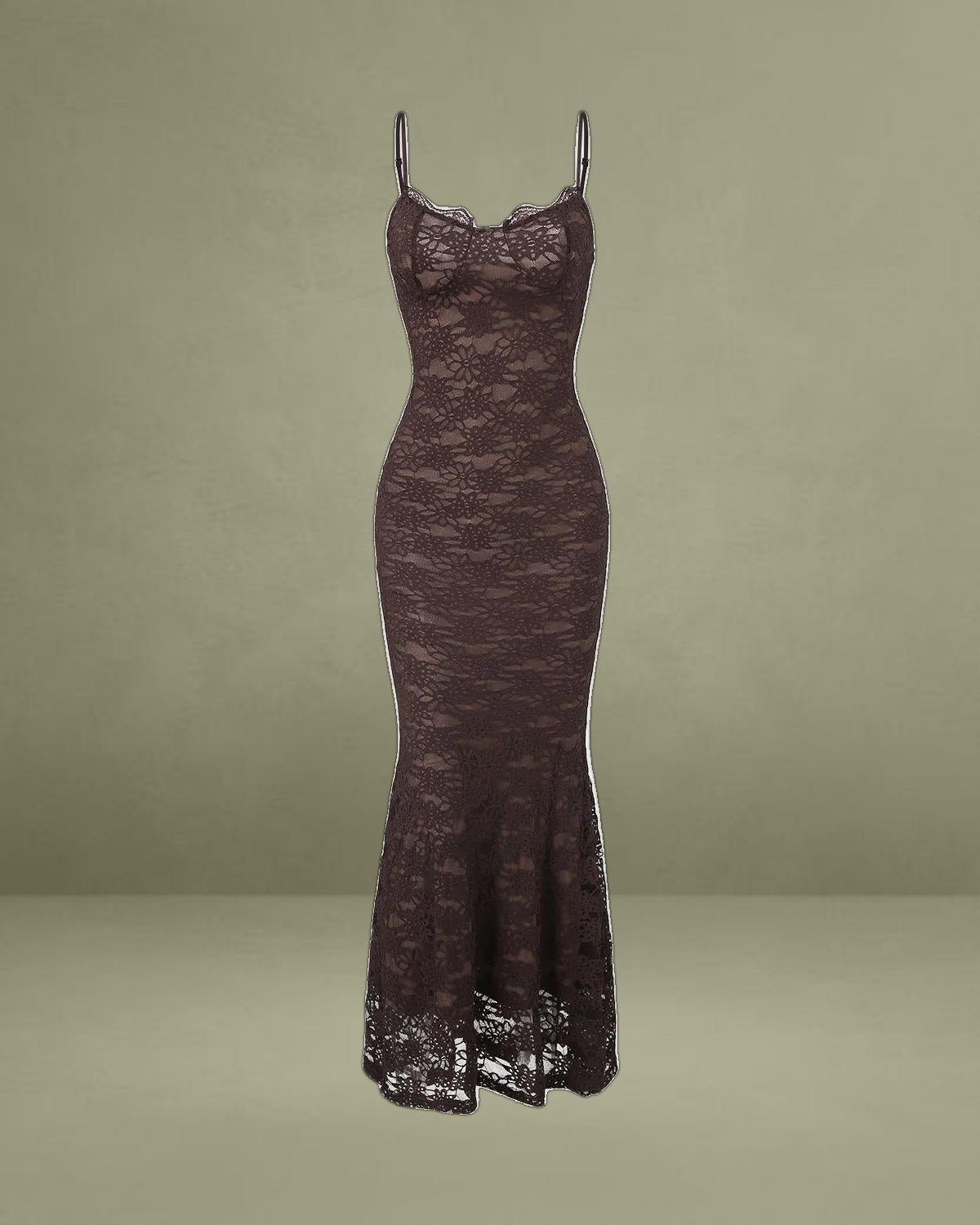 Coffee Sweetheart Neck Mermaid Maxi Dress