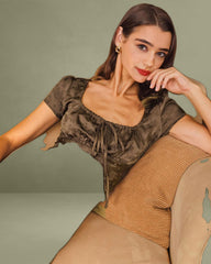 Brown Jacquard A-Line Midi Dress