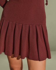 Coffee A-Line Pleated Sweater Dress