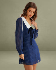 Blue Polka Dot Chiffon Mini Dress