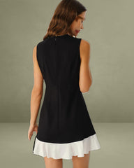 Black Contrasting A-Line Sleeveless Mini Dress