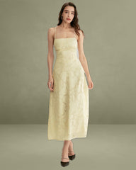Yellow Jacquard Corset Slip Maxi Dress