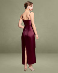 The Red Back Slit Satin Sling Maxi Dress
