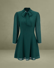 Green Tie Neck See-Through Mini Dress