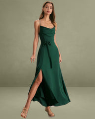 Green Cowl Neck Cutout Back Maxi Dress