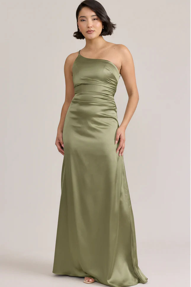 Ellapink Satin Dress Moss | Ready To Ship