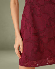Wine Red Floral Tie Strap Mini Dress