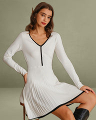 White Contrasting A-Line Sweater Dress