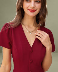 Red Button A-Line Mini Dress