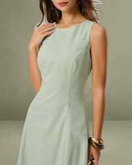 Green Round Neck Sleeveless Midi Dress