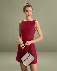 Red Boat Neck A-Line Sleeveless Mini Dress