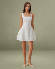 White Square Neck Textured Slip Dress