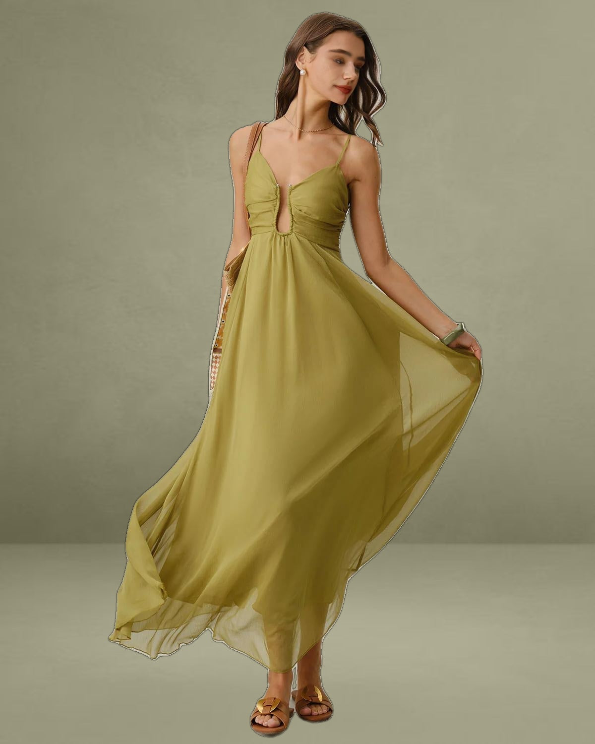 Green Flowy Slip Maxi Dress