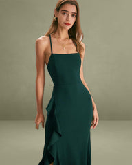 The Green Ruffle Cross Back Strap Maxi Dress