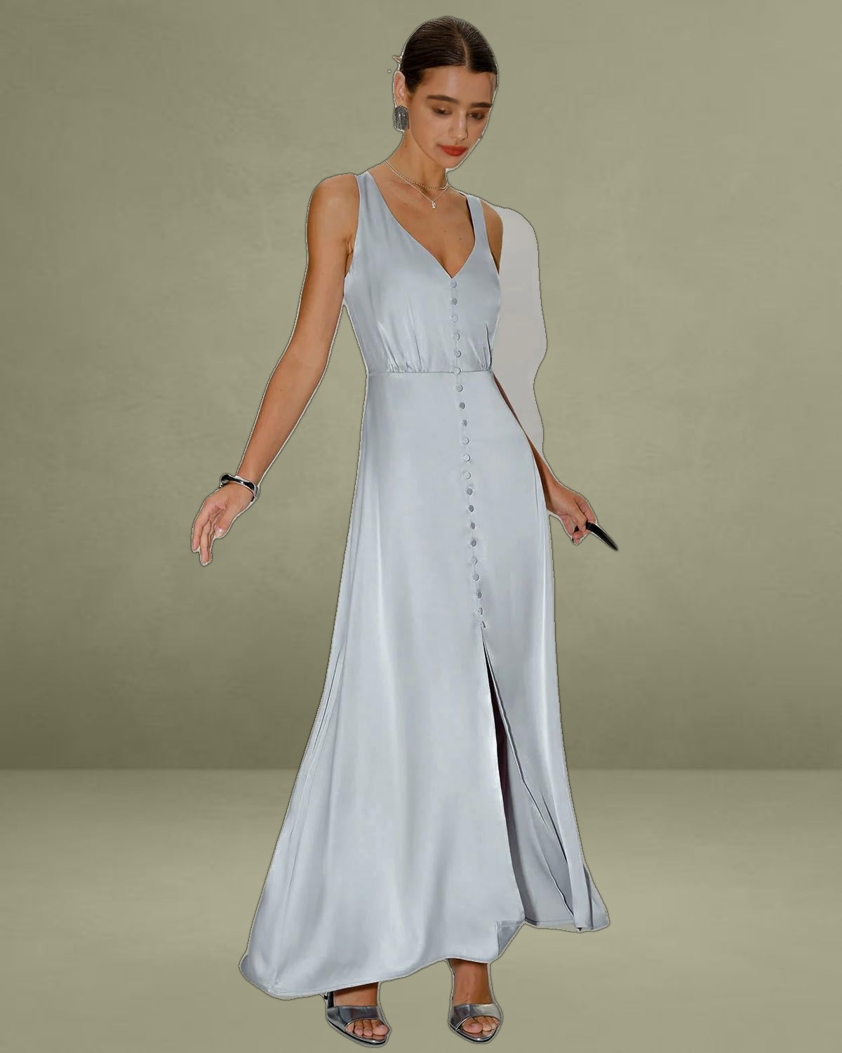 Grey A-Line Sleeveless Maxi Dress