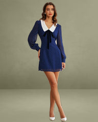 Blue Polka Dot Chiffon Mini Dress