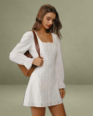 White Square Neck A-Line Mini Dress