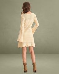 Women's Apricot Cutout Knitted Sweater Dress