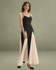 Women's Black Contrasting Pleated Slip Maxi Dress