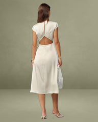 Beige Satin Cut Out Slit Midi Dress