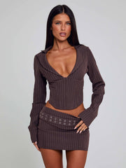 KESSIA TOP BROWN PINSTRIPE