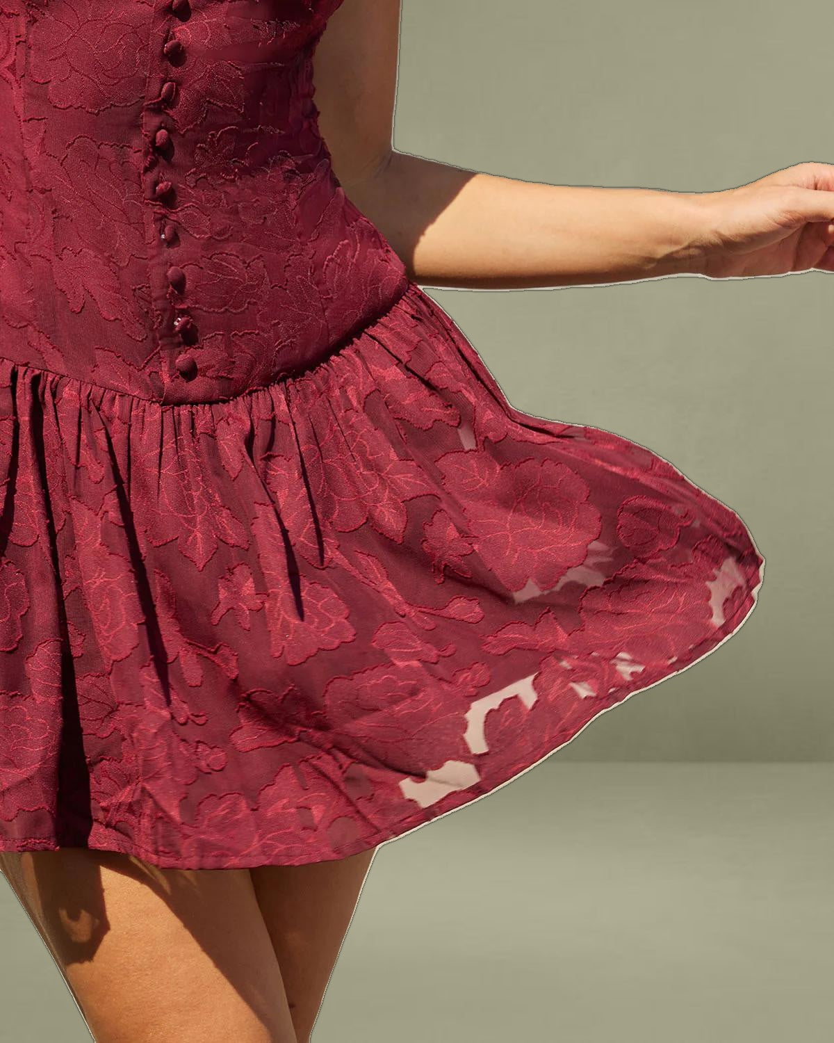 Red Jacquard Boat Neck A-line Mini Dress