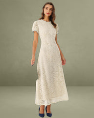 Apricot Lace Textured A-Line Maxi Dress