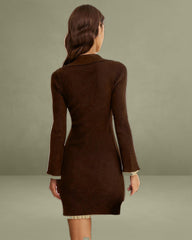 Brown Bodycon Button Sweater Dress