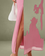 Pink Mock Neck Backless Maxi Dress