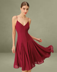 Red Chiffon A-Line Slip Midi Dress