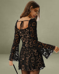 Black Transparent Bell Sleeve Mini Dress