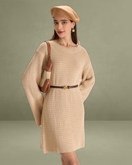 Beige Drop Shoulder Sweater Mini Dress