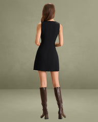 Women's Black V-Neck Sleeveless Mini Dress