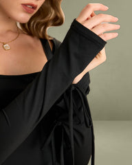 Women's Black Square Neck Long Sleeve Mini Dress