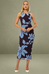 Purple Floral Bodycon Dress Sleeveless Mesh