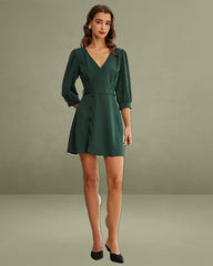 Green Wrap A-Line Mini Dress