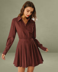 Brick Red A-Line Pleated Mini Dress