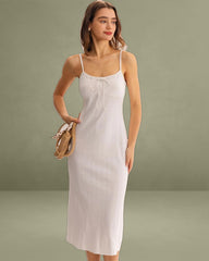 White Bodycon Slit Slip Midi Dress