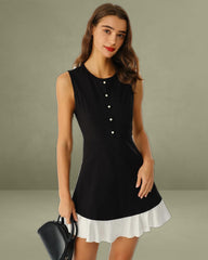 Black Contrasting A-Line Sleeveless Mini Dress