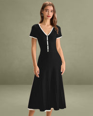 Black Contrasting Sweater Mid-Length Dress