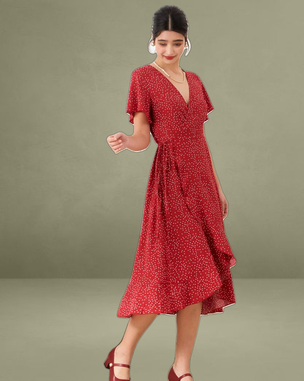 The Polka Dot Ruffle Wrap Dress