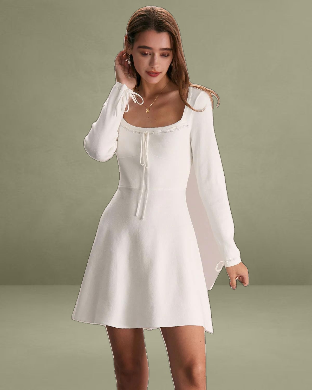 The White Square Neck Sweater Mini Dress