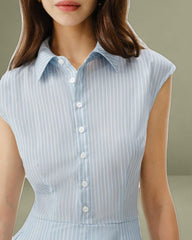 Blue Striped Cap Sleeve Midi Dress