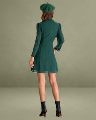 Green Tie Neck See-Through Mini Dress