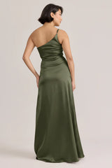 Ellapink Satin Dress Deep Olive | Ready To Ship