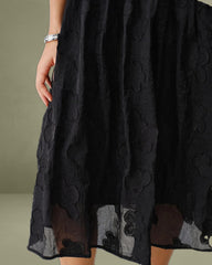 Black Square Neck Puffed Sleeve Midi Dress